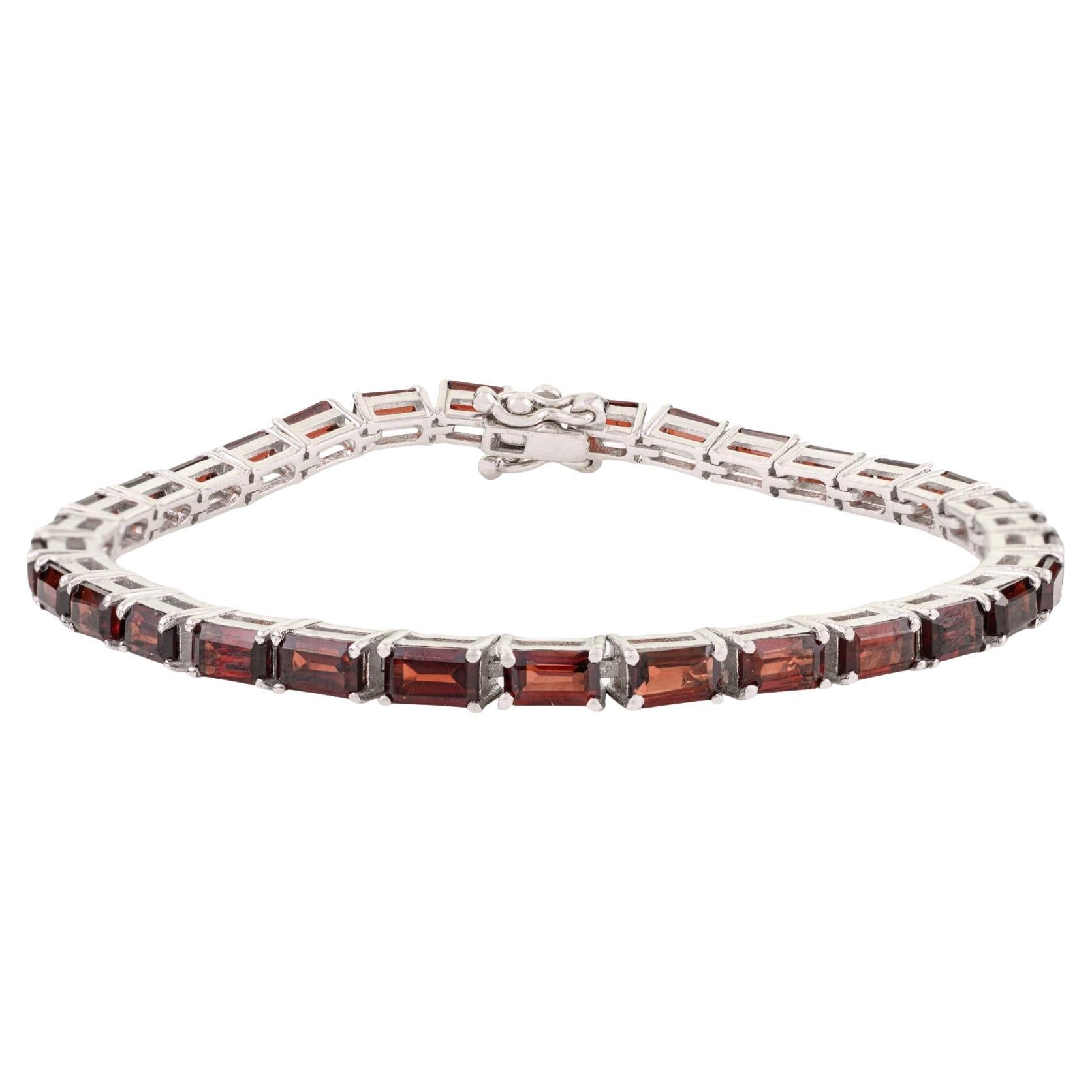 Silvorra 925 Silver Deep Red Garnet Octagon-Cut Tennis Bracelet for Women Gift For Sale