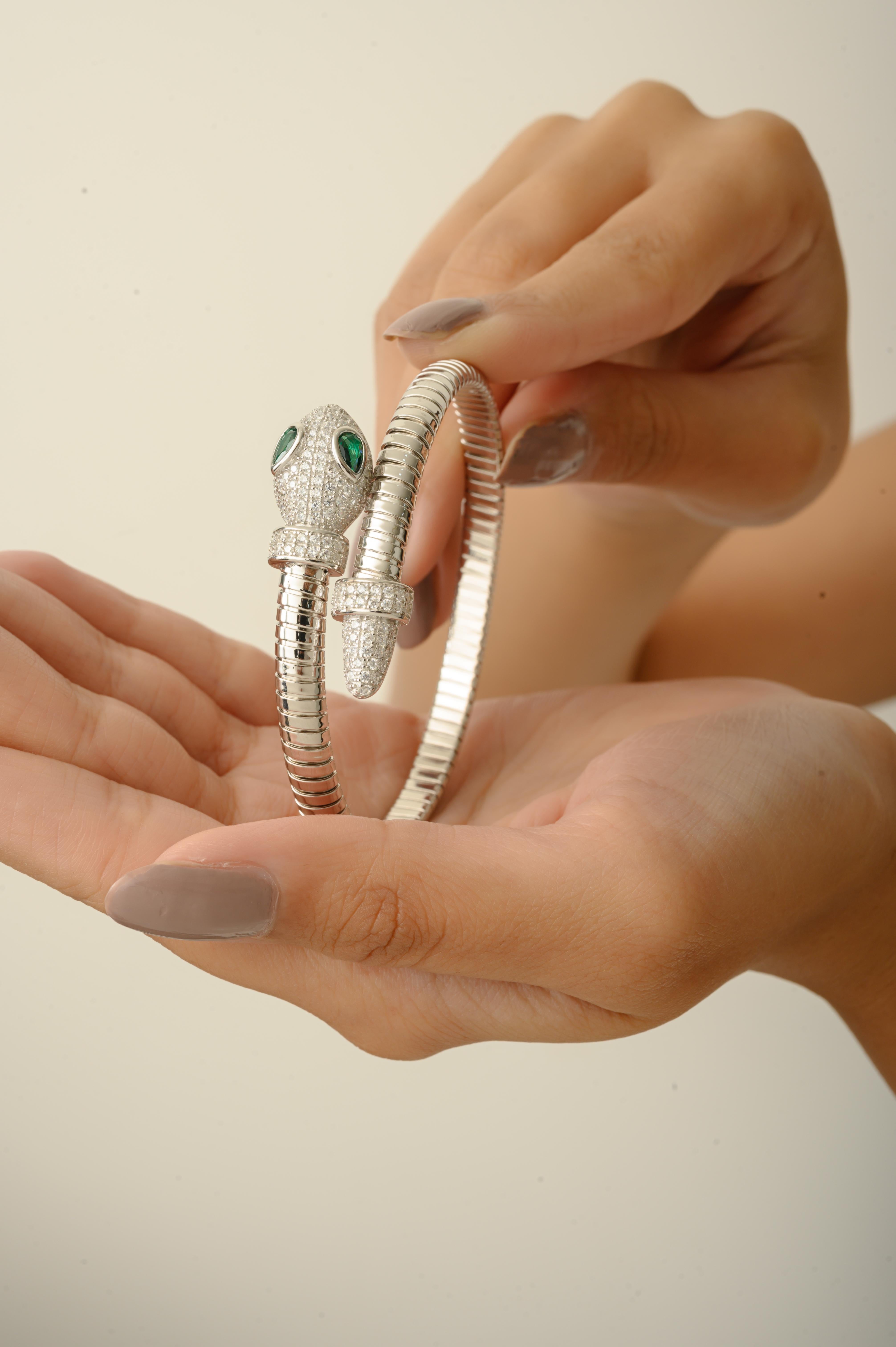 Bracciale a forma di serpente a doppia testa in argento 925 con occhi di zircone perlato in vendita 2