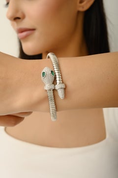 Silvorra 925 Silver Double Headed Serpent Cuff Bracelet with Pear Zircon Eyes