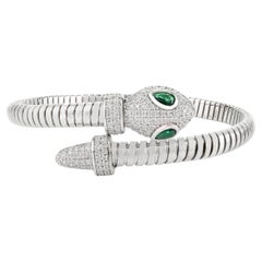 Silvorra 925 Silver Double Headed Serpent Cuff Bracelet with Pear Zircon Eyes