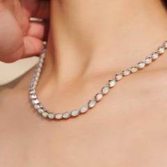 Silvorra 925 Silver Elegant Tennis Necklace with Opal Gemstone Jewelry for Women