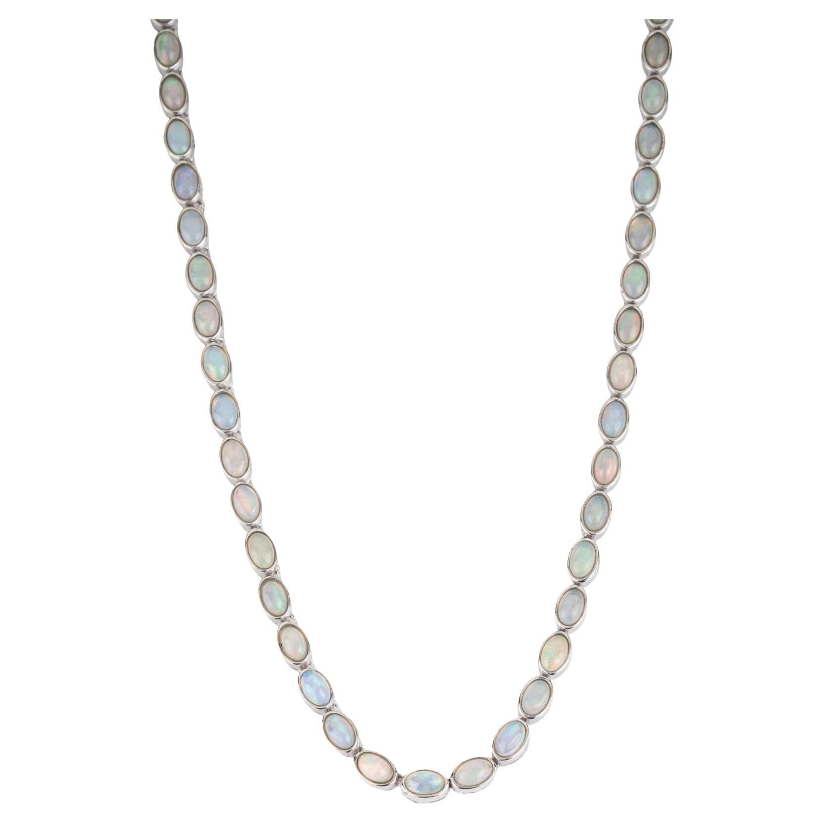 A Silver 925 Elegant Tennis Necklace with Opal Gemstone Jewelry for Women (Collier de tennis élégant en argent 925 avec pierre précieuse opale pour les femmes)