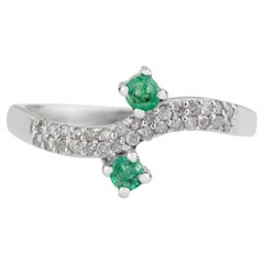 Silvorra 925 Silver Emerald and Diamond Toi et Moi Bypass Wave Ring Fine Jewelry