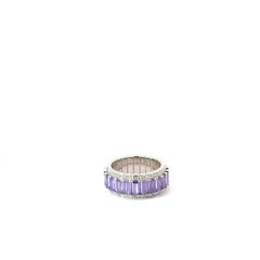 Silvorra 925 Silver Eternity Band with Purple & White Baguette Cubic Zirconia