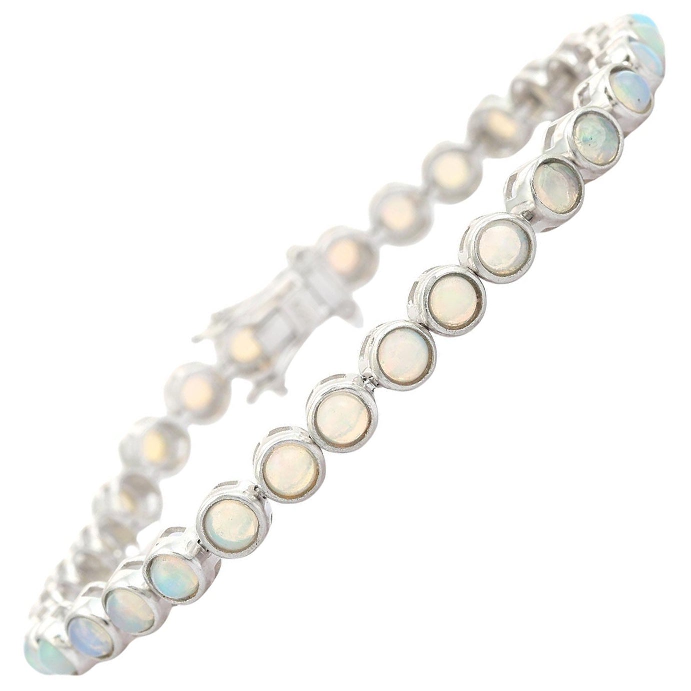 Silvorra 925 Silver Ethiopian Opal Cabochon Tennis Bracelet for Women Jewelry