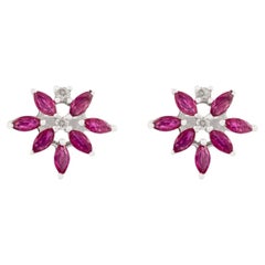 A Valentin Argent 925 Boucles d'oreilles étoile florale avec rubis et diamants Bijoux de Saint-Valentin