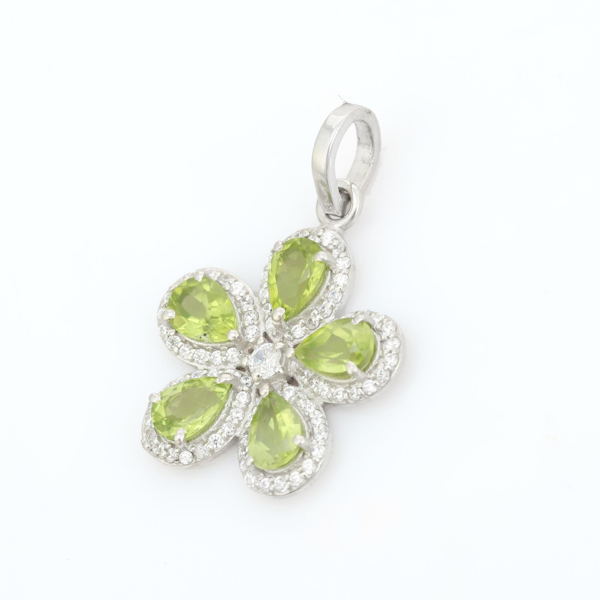 Art Déco Silvorra 925 Argento Greene & Greene & Greene & Cubic Zirconia Ciondolo floreale Regalo di Natale in vendita