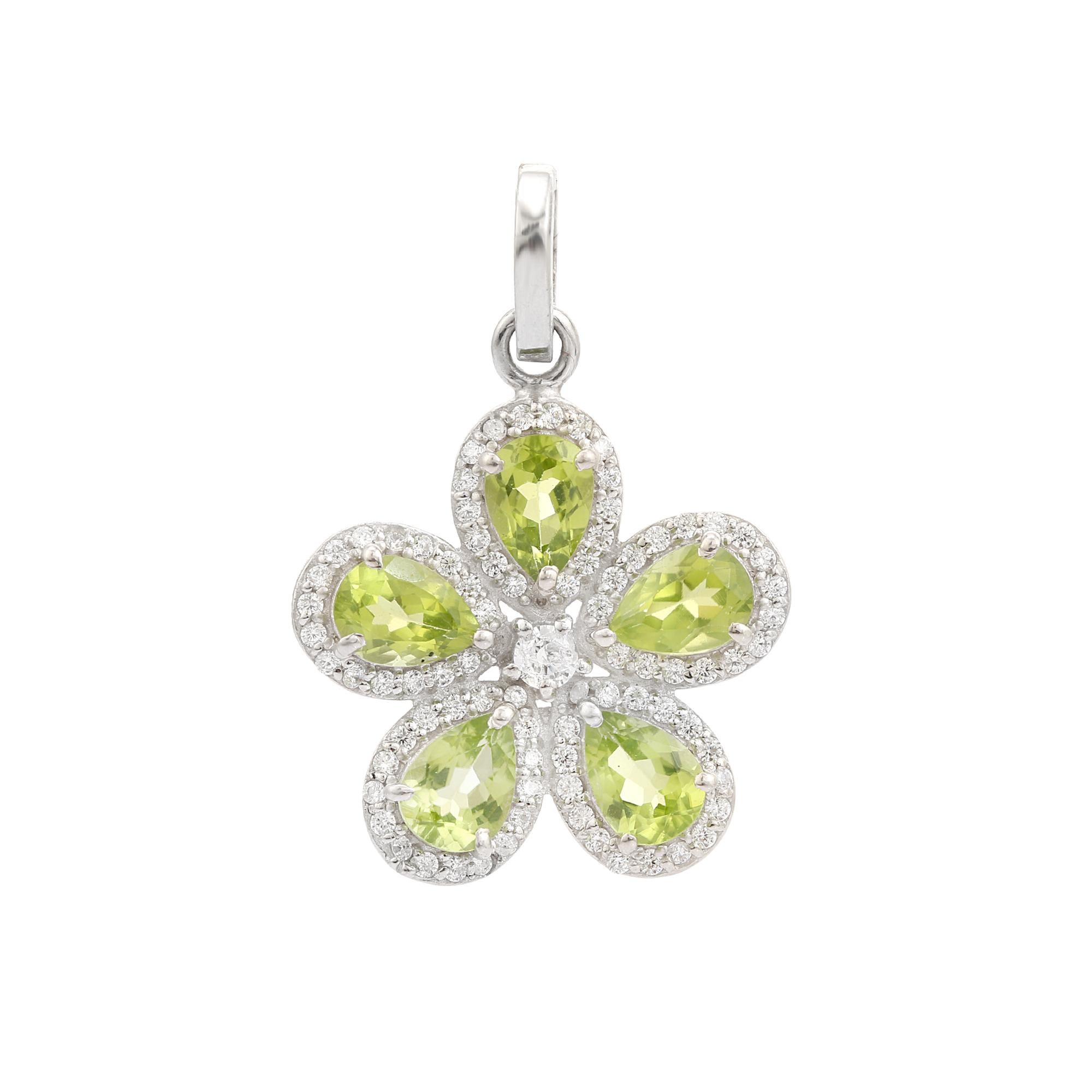 Silvorra 925 Argento Greene & Greene & Greene & Cubic Zirconia Ciondolo floreale Regalo di Natale in vendita 1