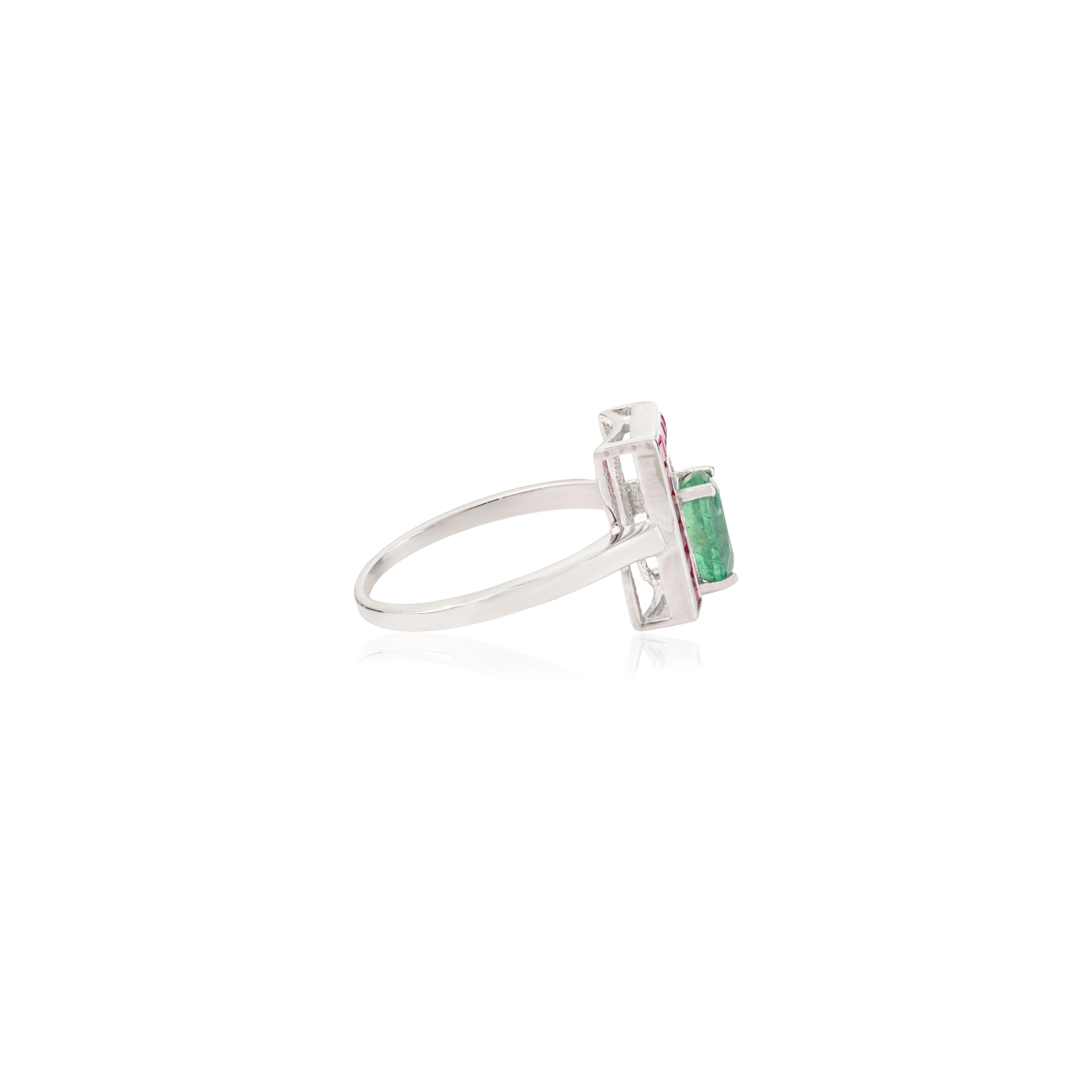 For Sale:  Silvorra 925 Silver L-shaped Ring with 1.82ct Emerald & Ruby Jewelry for Women 5