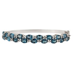 Silvorra 925 Silver London Blue Topaz & White Topaz Double Row Bangle Bracelet