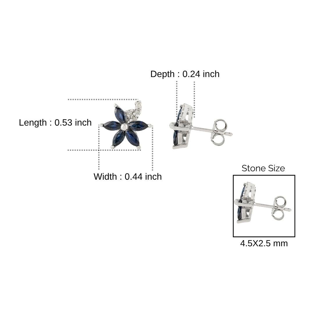 Orecchini Silvorra 925 in argento con zaffiro blu naturale marquise e diamanti floreali in vendita 4