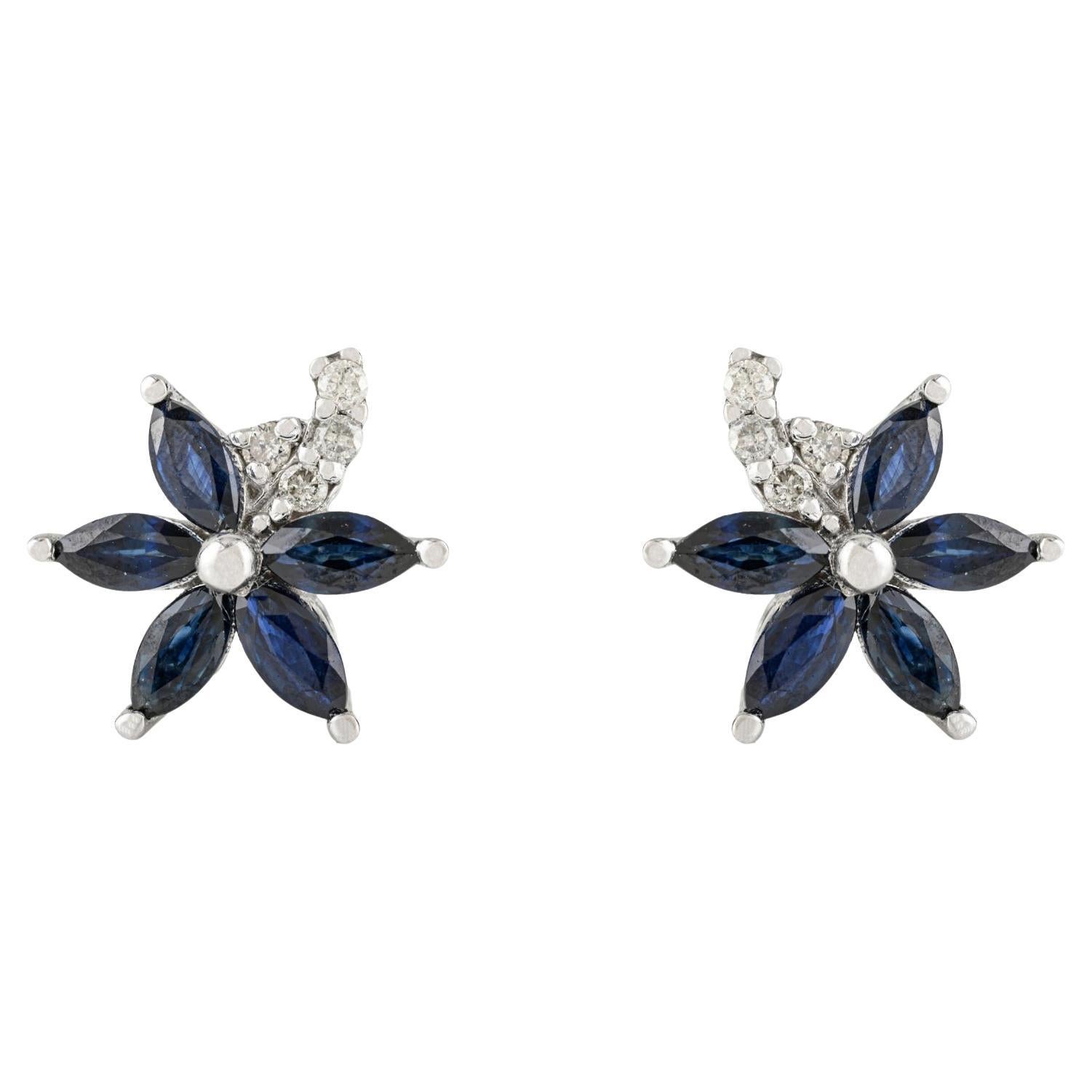 Orecchini Silvorra 925 in argento con zaffiro blu naturale marquise e diamanti floreali