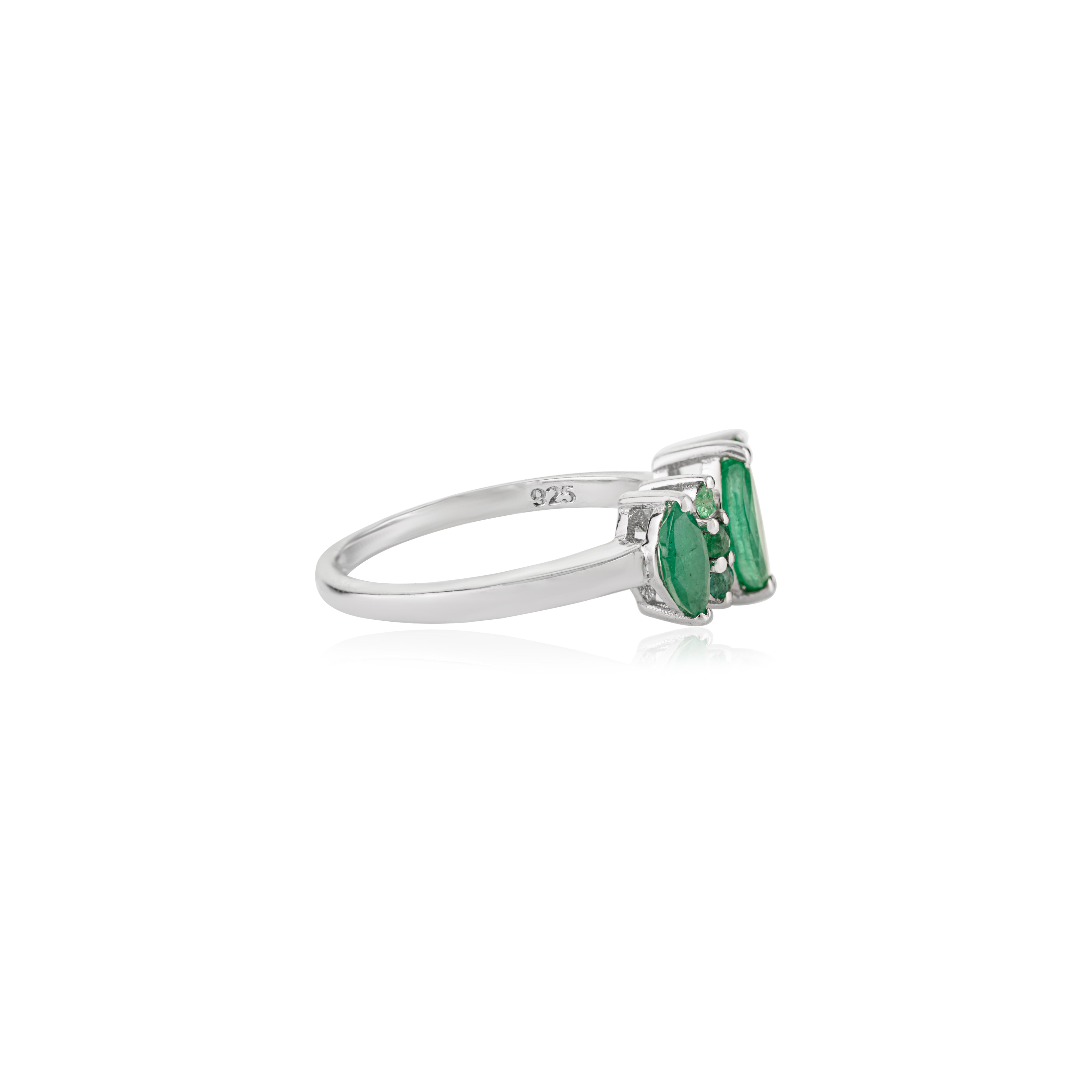 in vendita:  Anello a tre pietre con smeraldo naturale da 1,2 carati in argento 925 di Silvorra. 7