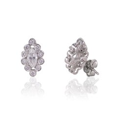 Silvorra 925 Silver Marquise & Round Cut Moissanite Halo Cluster Stud Earrings