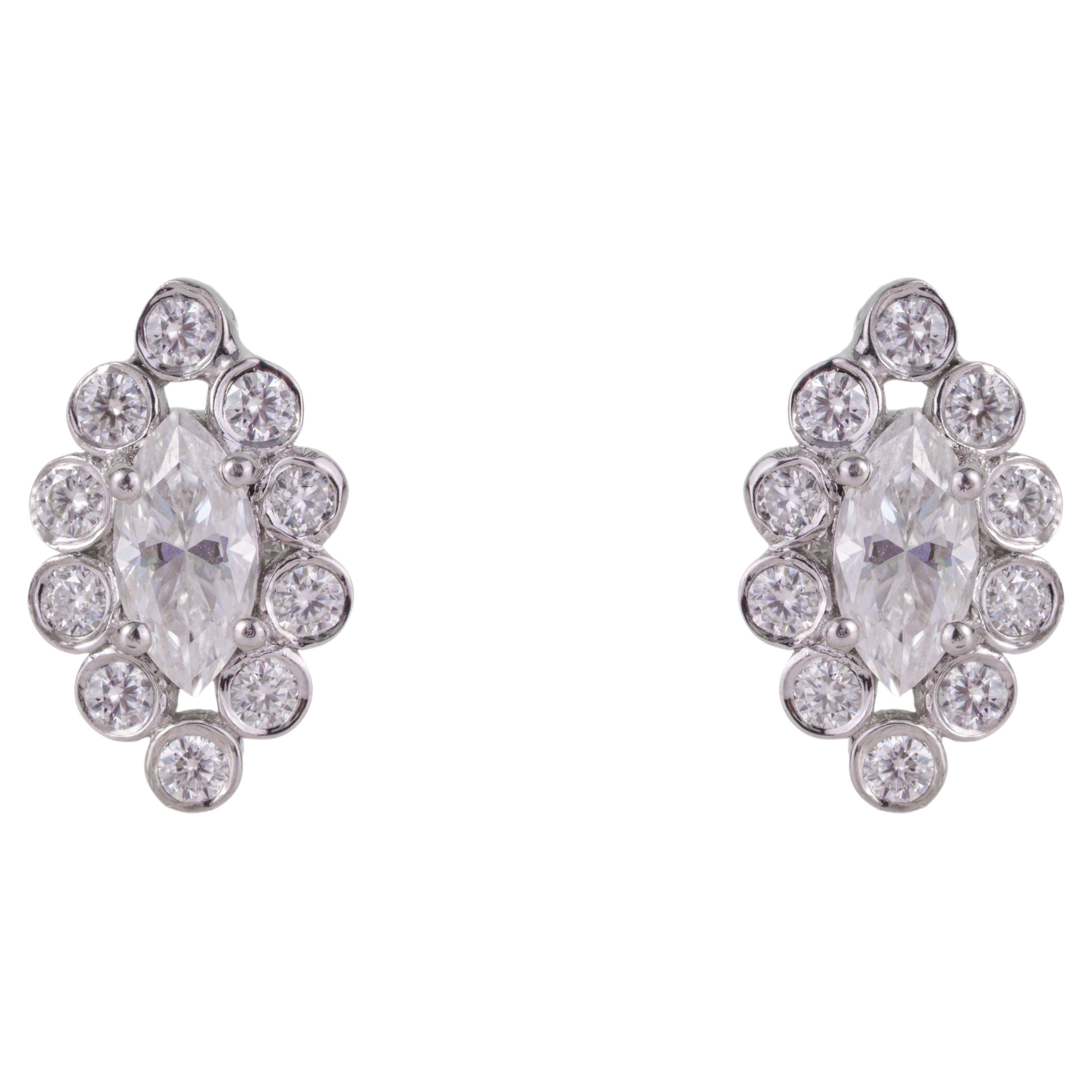 Pendientes de botón Silvorra de plata 925 con moissanita de talla marquesa y redonda, con diseño halo y cluster