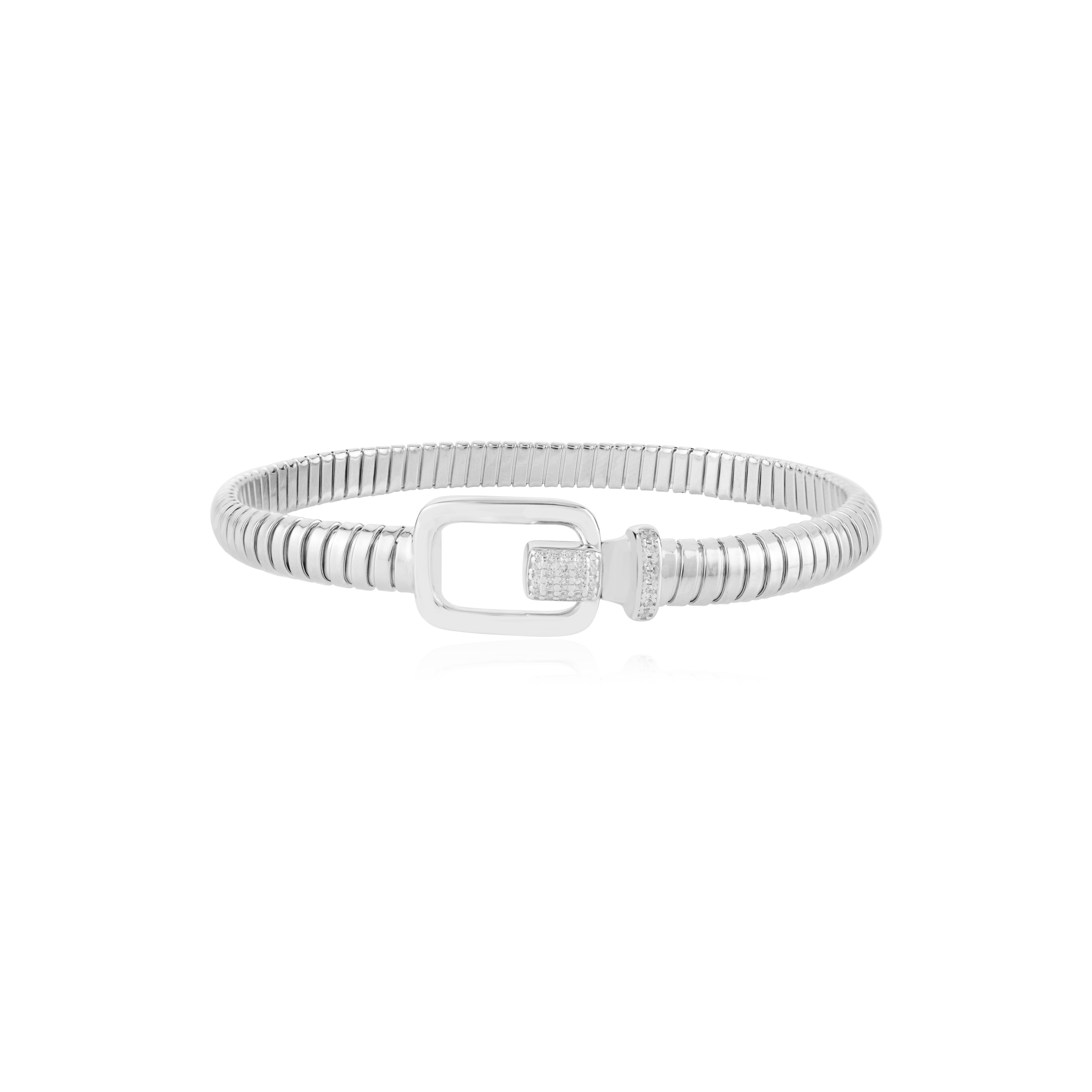 Bracciale con fibbia moderna a coste in argento 925 di Silvorra con zirconi scintillanti in vendita 3