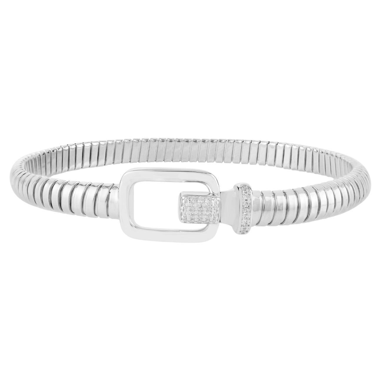 Bracciale con fibbia moderna a coste in argento 925 di Silvorra con zirconi scintillanti