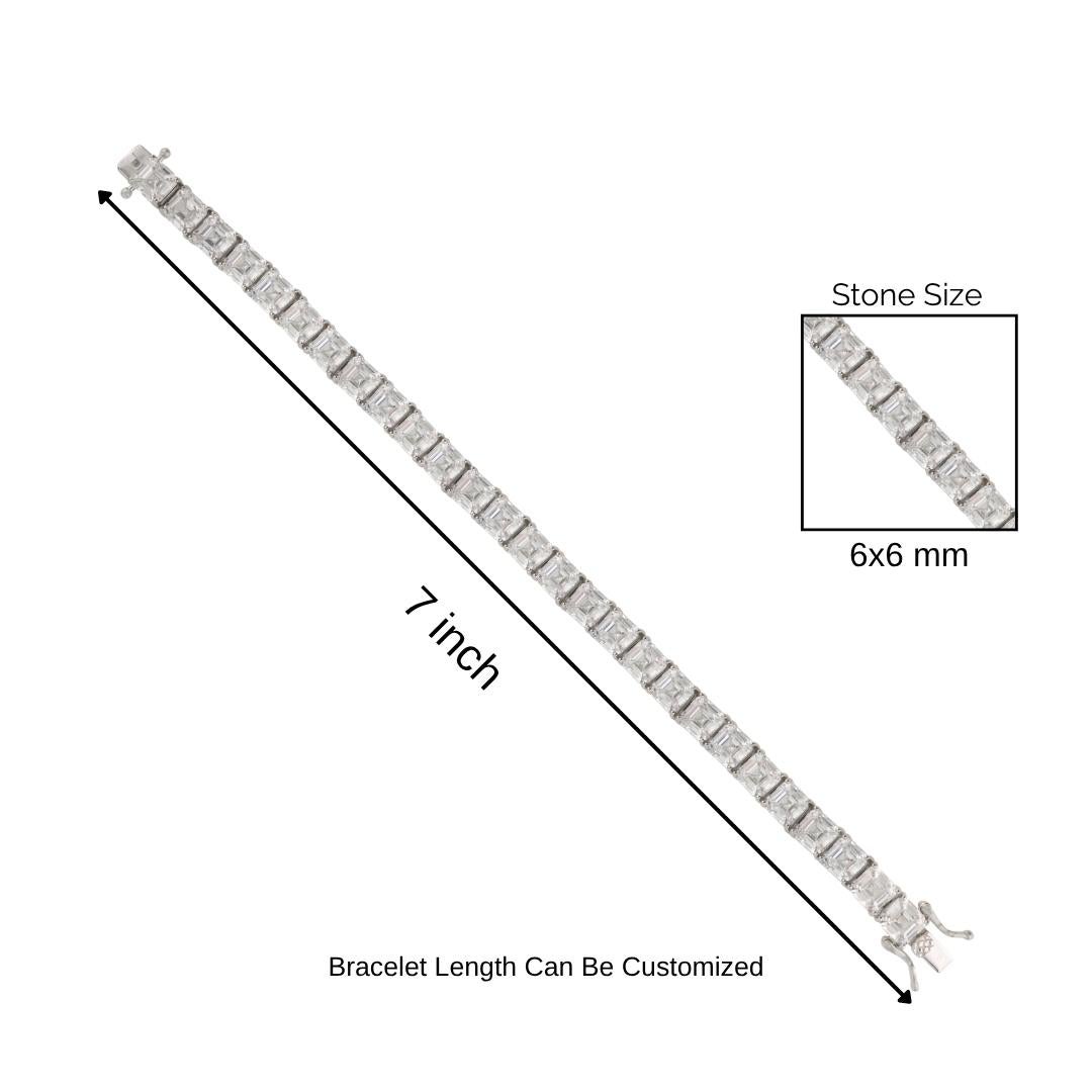 Silvorra 925 Silber Modernes Tennisarmband mit weißem Zirkonia im Quadratschliff im Angebot 4