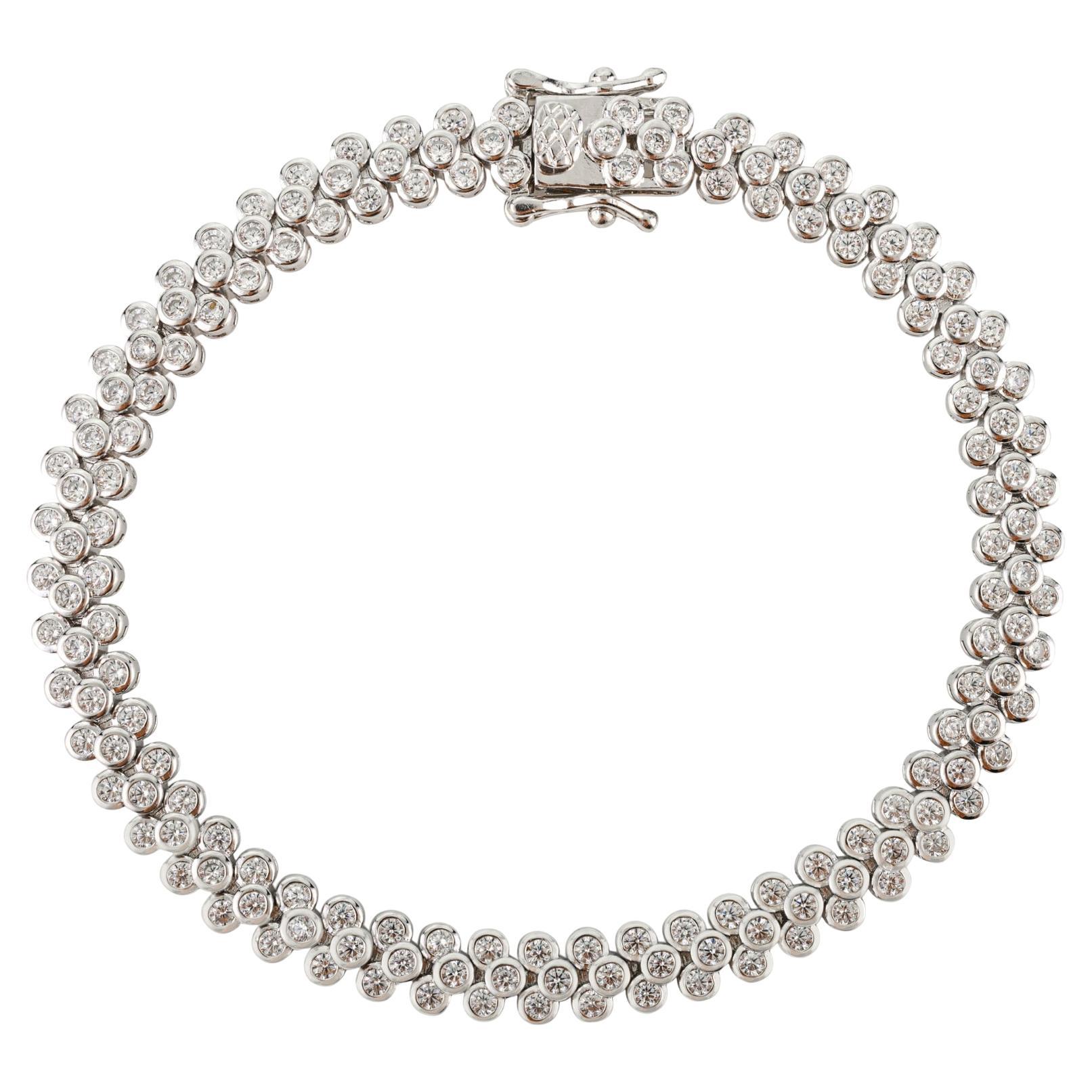 Silvorra 925 Plata Modernista Bisel Engastado Circonita Cúbica Blanca Pulsera de Tenis