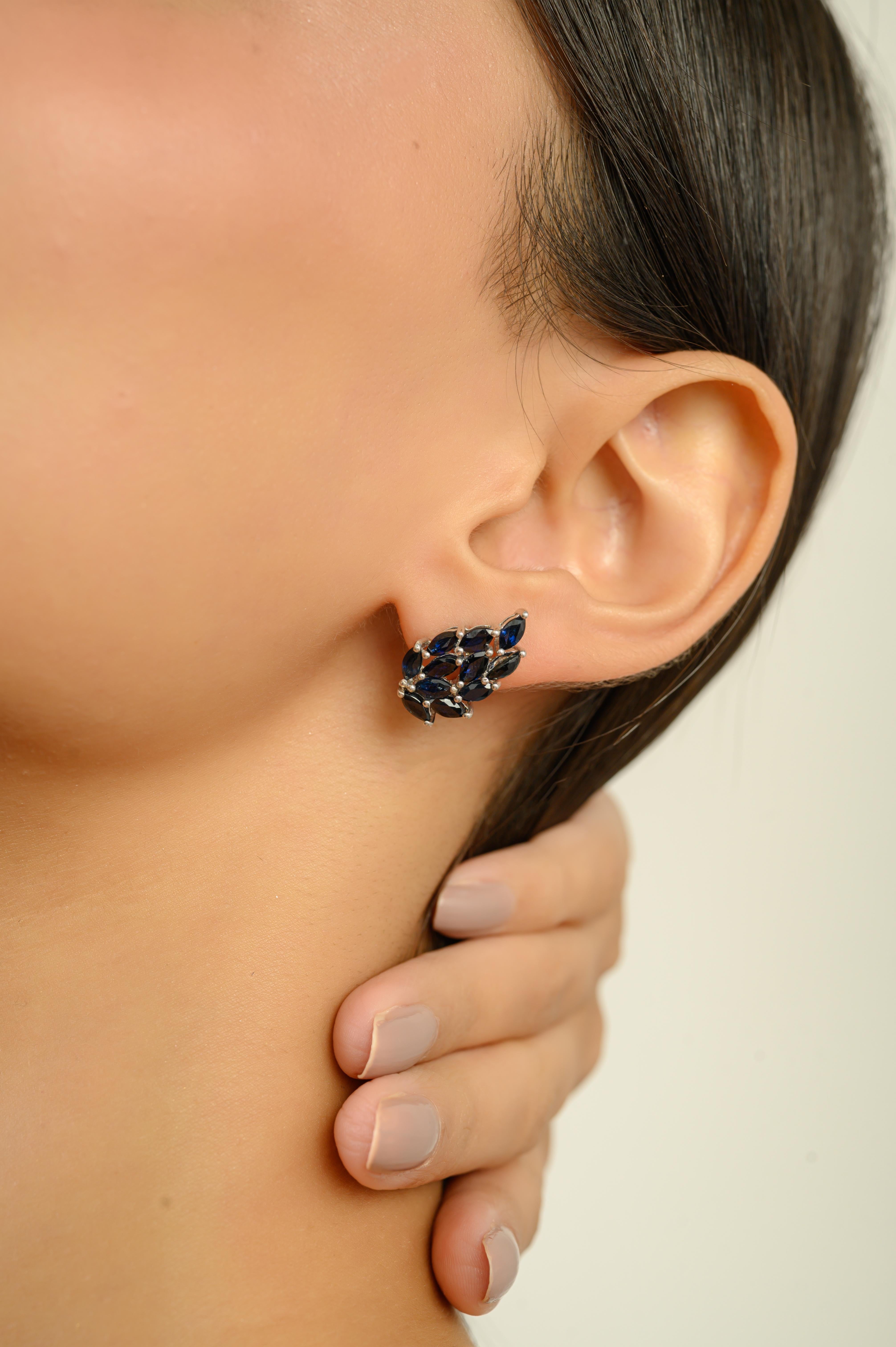 Donna Orecchini a perno con foglie di zaffiro blu modernista Silvorra 925 Argento Regalo di ringraziamento in vendita
