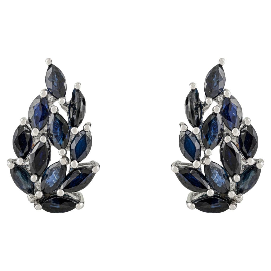 Orecchini a perno con foglie di zaffiro blu modernista Silvorra 925 Argento Regalo di ringraziamento in vendita