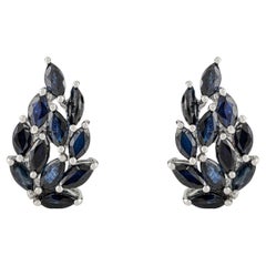Orecchini a perno con foglie di zaffiro blu modernista Silvorra 925 Argento Regalo di ringraziamento