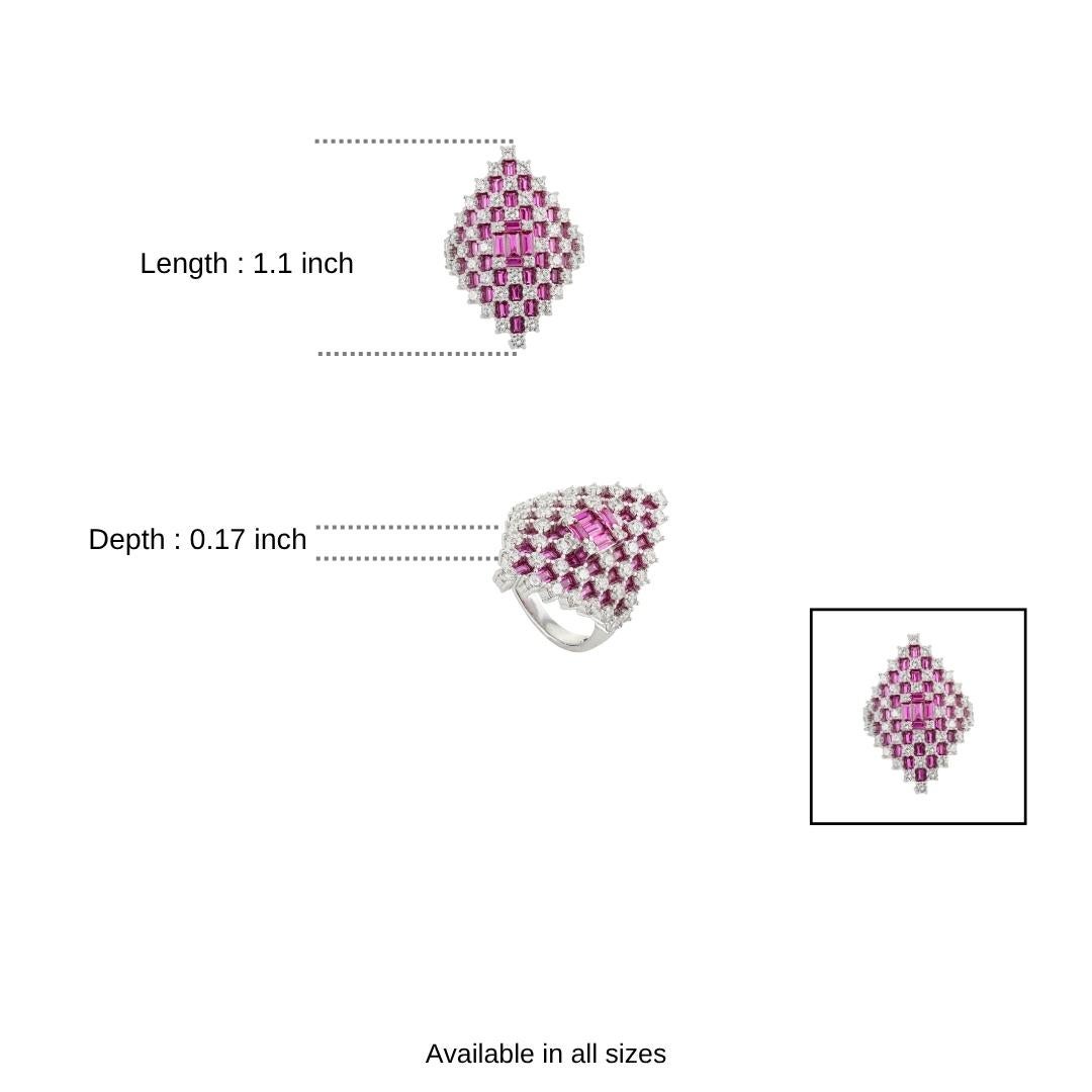 in vendita:  Anello da cocktail modernista in argento 925 di Silvorra con Baguette Cubic Zirconia rossa e bianca 10