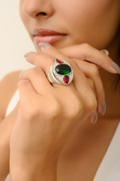 Silvorra 925 Silver Multi-Color Cubic Zirconia Cocktail Ring Thanksgiving Gift