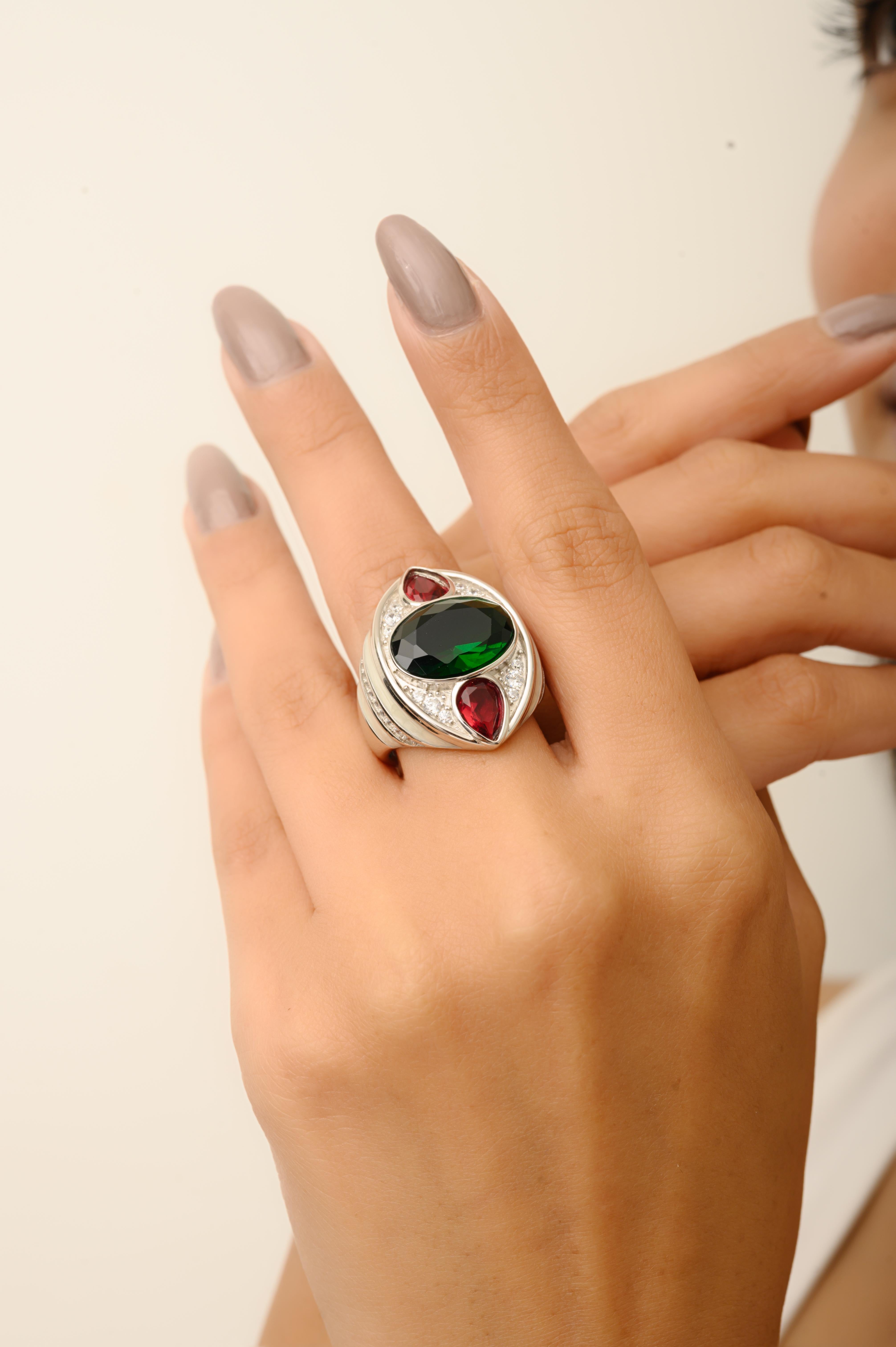 in vendita:  Silvorra 925 Argento Multi-Color Cubic Zirconia Anello Cocktail Regalo di Ringraziamento 4