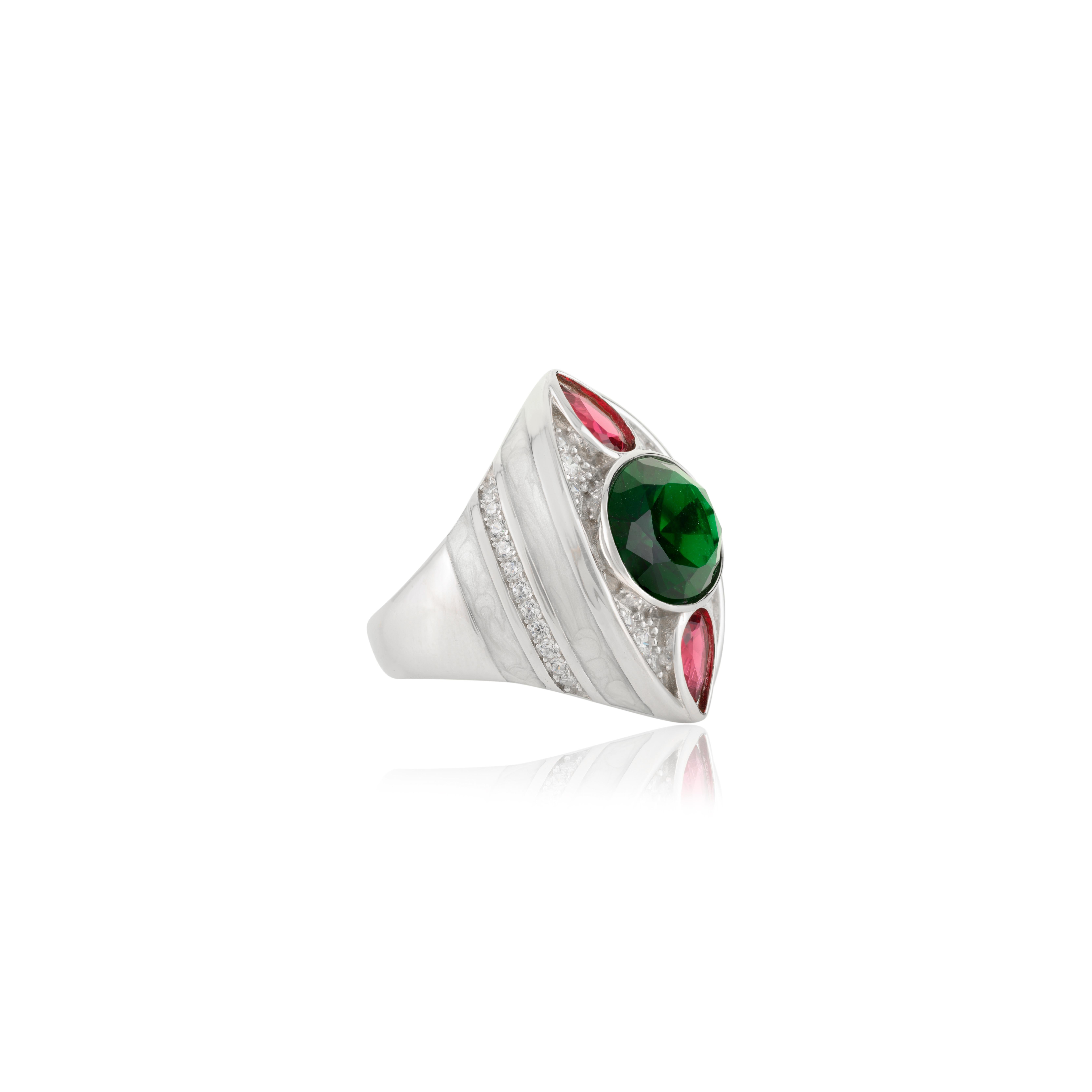 in vendita:  Silvorra 925 Argento Multi-Color Cubic Zirconia Anello Cocktail Regalo di Ringraziamento 5