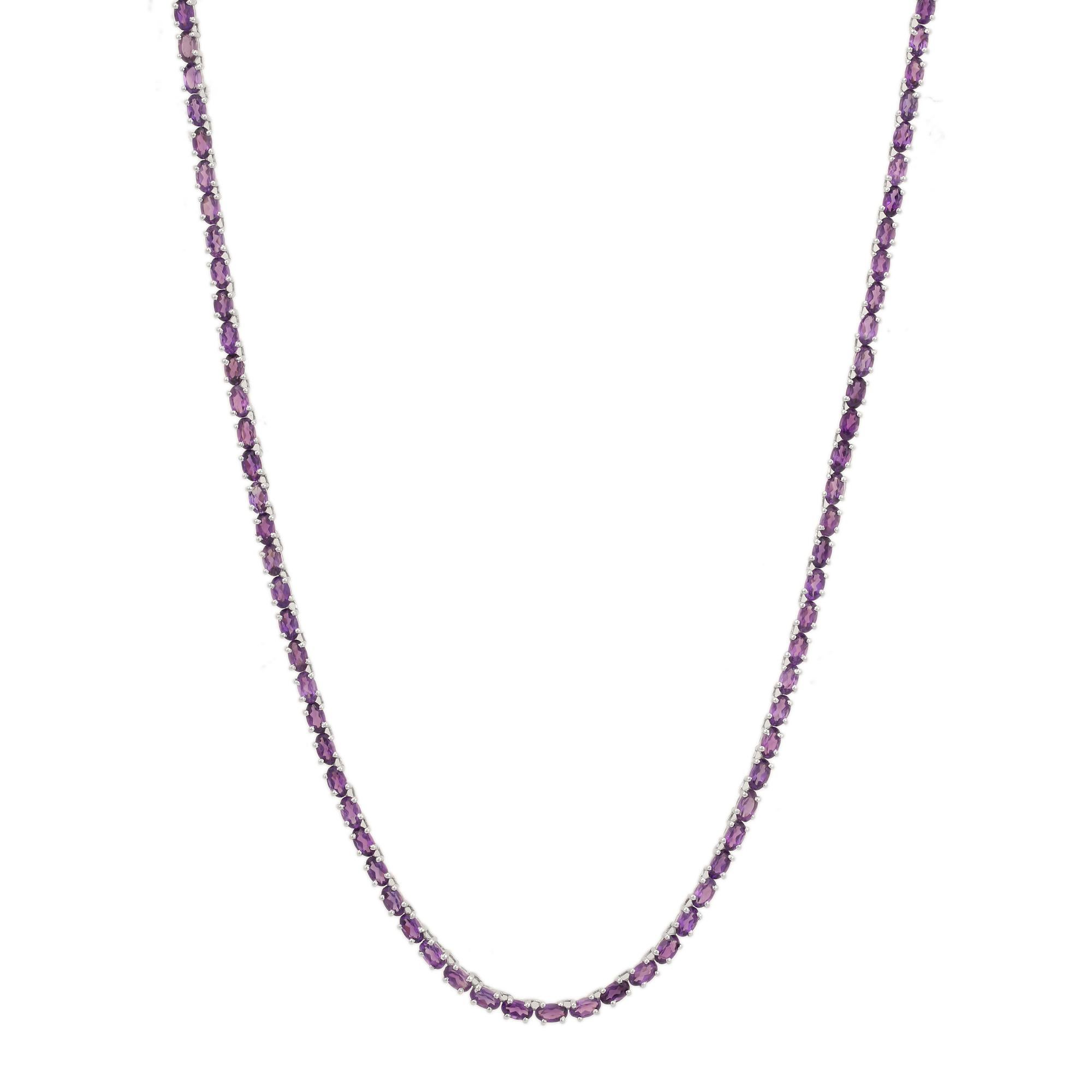 Art Déco Silvorra Collana Tennis in Argento 925 con Ametista Naturale Regalo di Febbraio in vendita