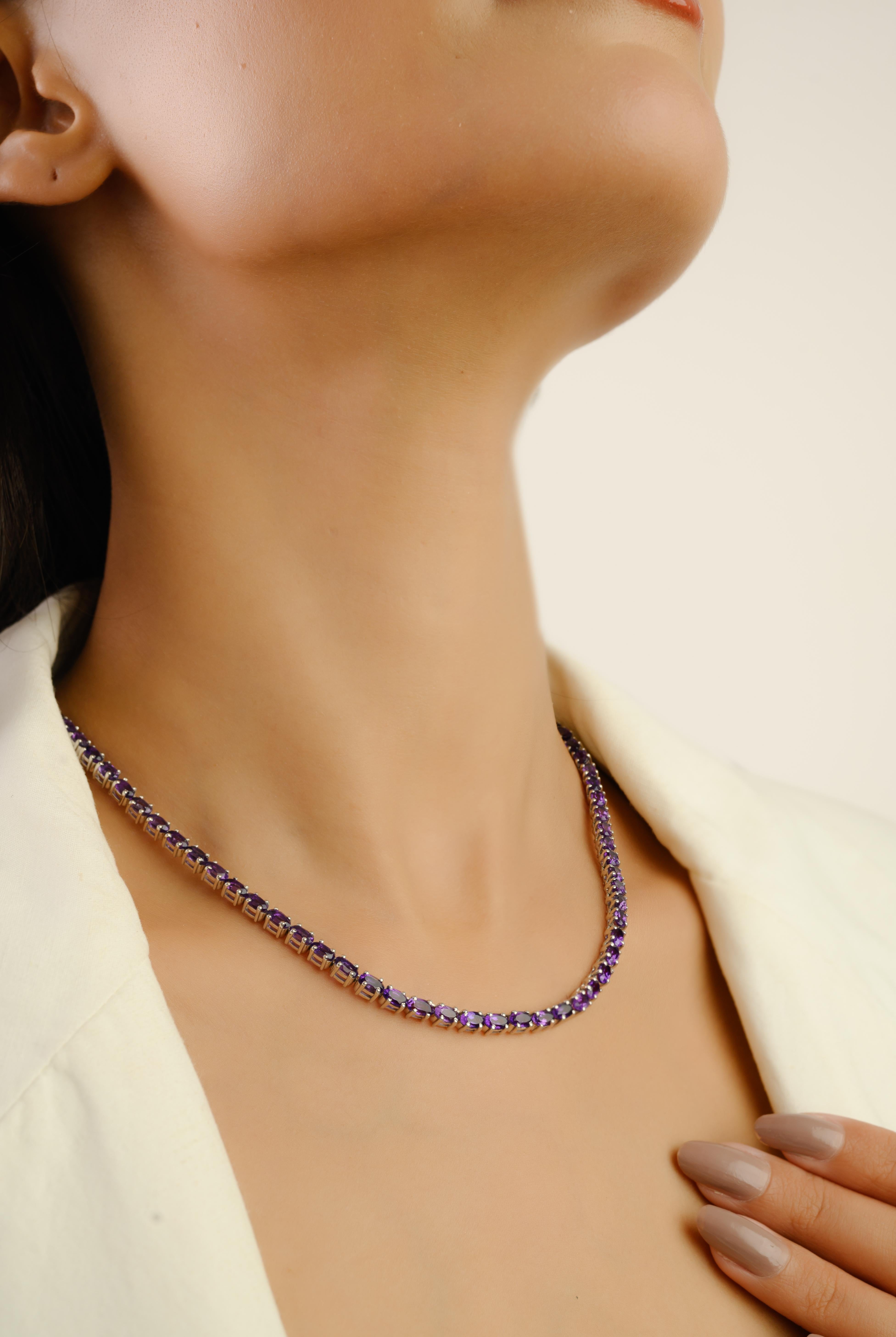 Taglio ovale Silvorra Collana Tennis in Argento 925 con Ametista Naturale Regalo di Febbraio in vendita