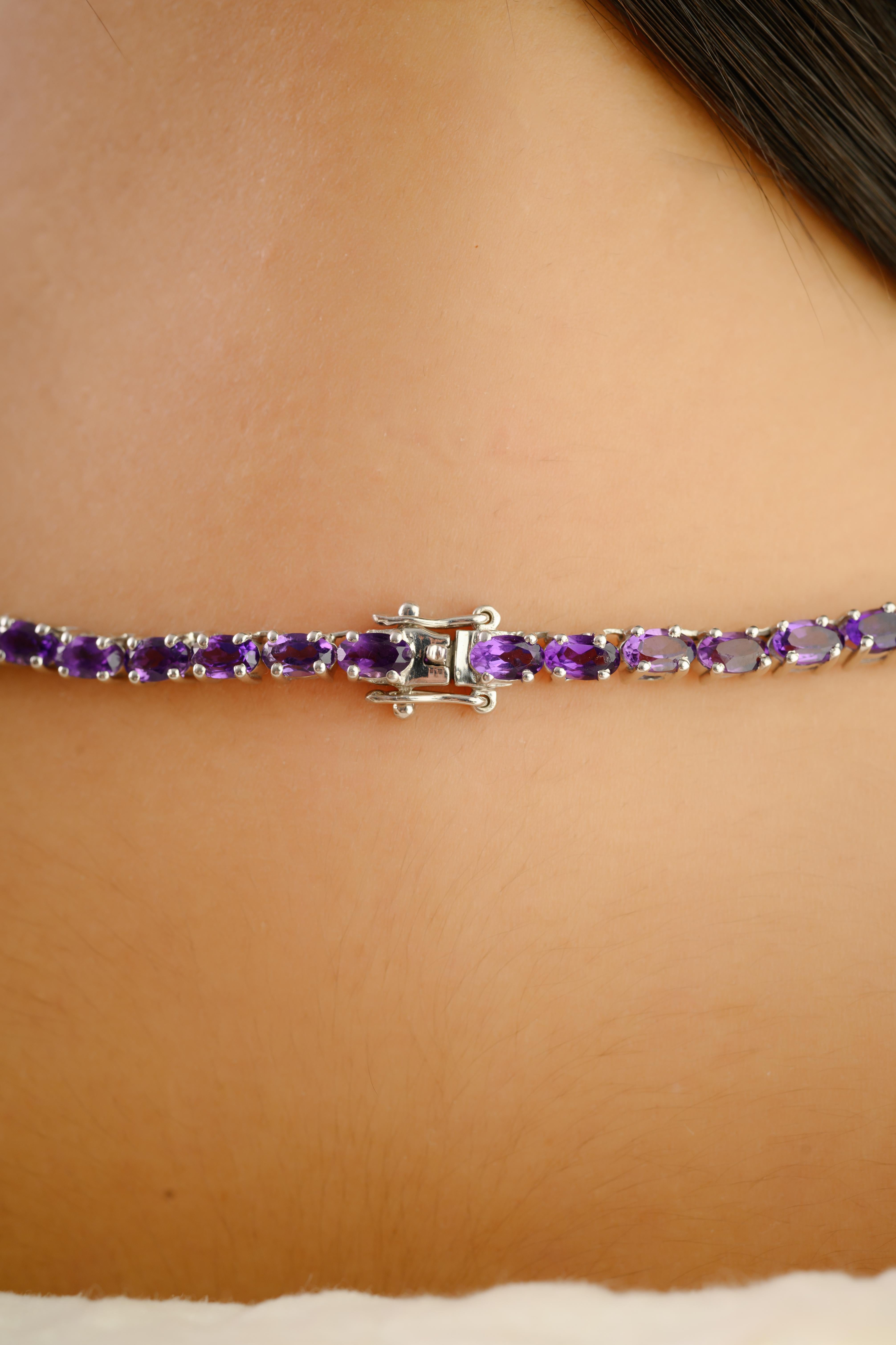 Silvorra Collana Tennis in Argento 925 con Ametista Naturale Regalo di Febbraio in vendita 2