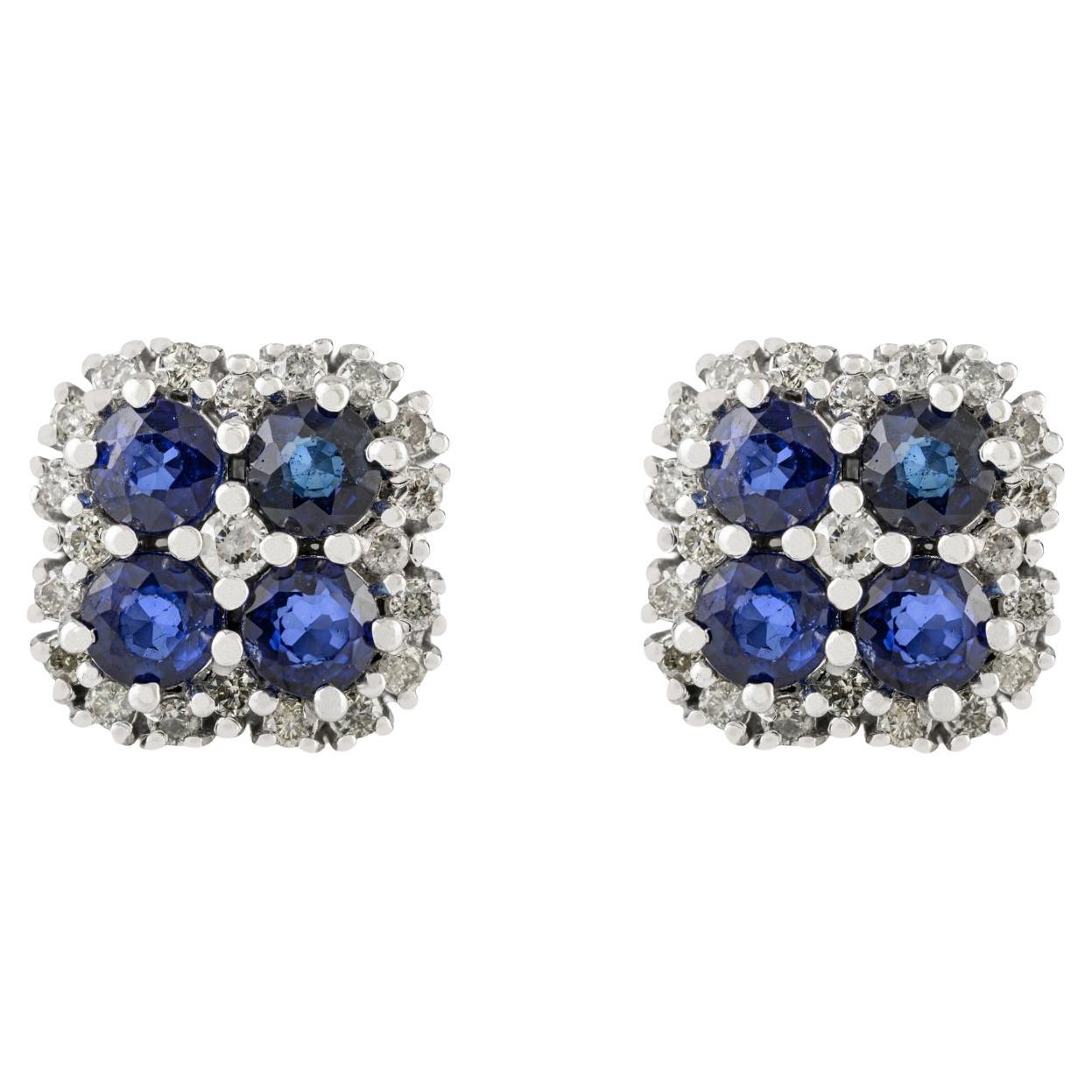 Orecchini a grappolo con zaffiro blu naturale e diamanti in argento 925 di Silvorra in vendita