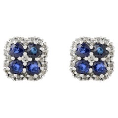 Silvorra 925 Silber Natürlicher Blauer Saphir und Diamant Cluster Ohrstecker