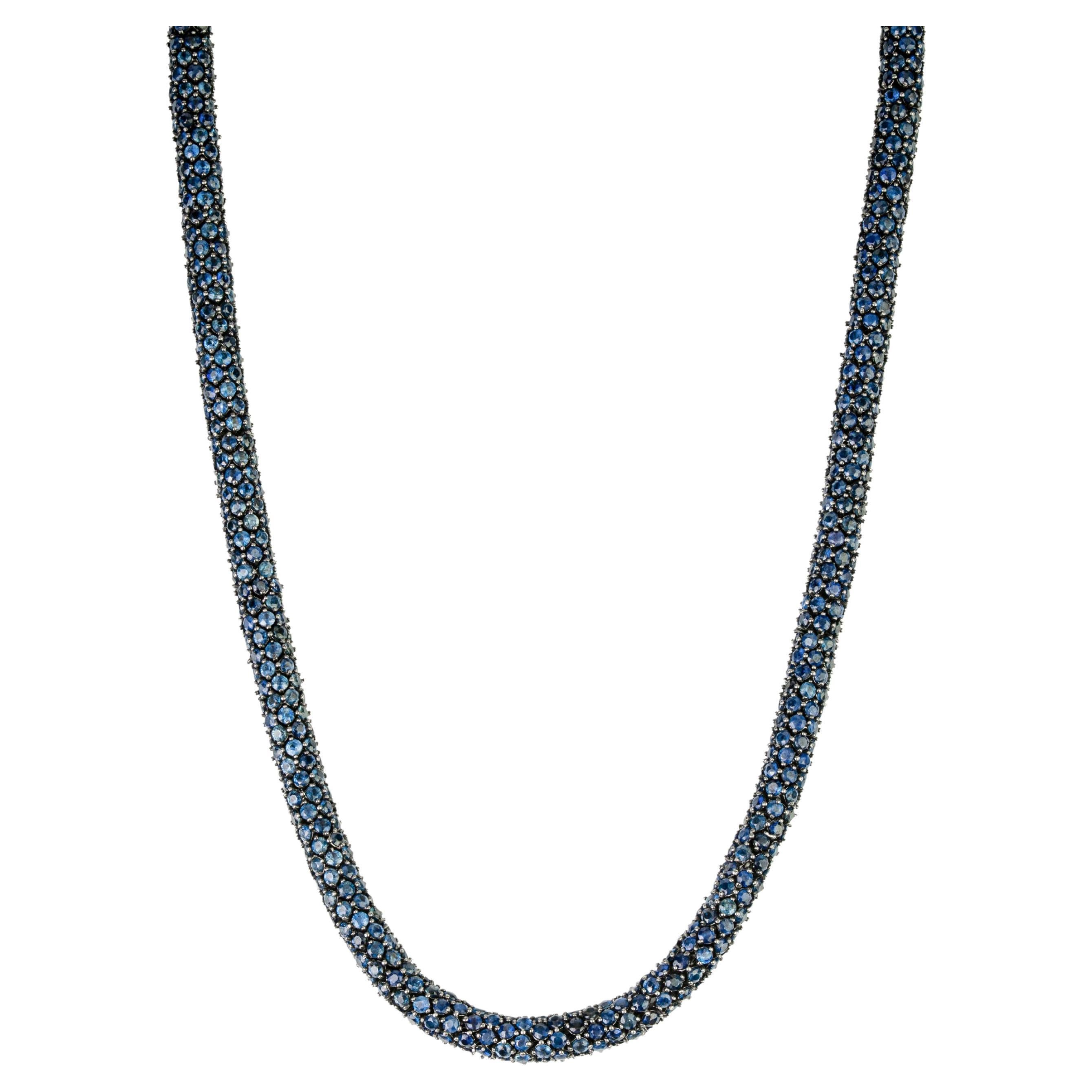 A Silver 925 Natural Deep Blue Sapphire Bold Beaded Necklace for Women (collier de perles en argent 925) pour les femmes
