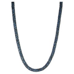 Silvorra 925 Silver Natural Deep Blue Sapphire Bold Beaded Necklace for Women
