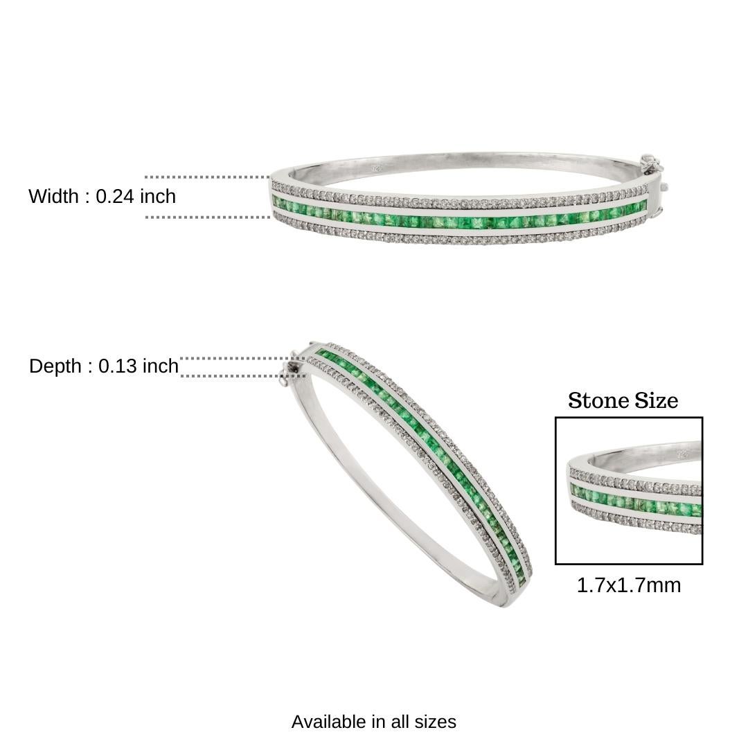 Bracciale moderno con smeraldo naturale e diamanti in argento 925 di Silvorra in vendita 3