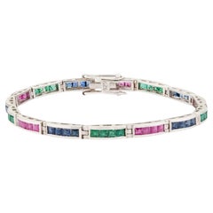 Silvorra 925 Silber natürlichen Smaragd Rubin Saphir Link Armband Geschenk für Sie