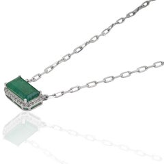 Silvorra 925 Silver Natural Octagon Emerald Pendant Necklace with Diamond Halo