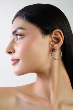 Silvorra 925 Silver Open Circle Sapphire & Diamond Hoop Earrings for Valentine