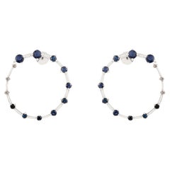 Silvorra 925 Silver Open Circle Sapphire & Diamond Hoop Earrings for Valentine