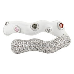 Silvorra Anillo de Plata 925 Onda Abierta de Esmalte Blanco con Circonitas Multicolor y Blancas