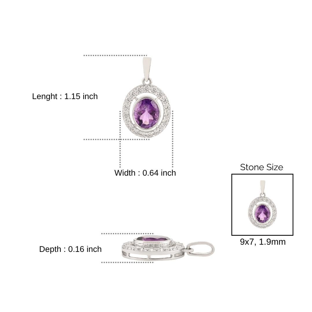 Ciondolo ovale con zircone aureolato in argento 925 e pietra ametista da 11,88 carati Gioielli Silvorra 925 in vendita 4