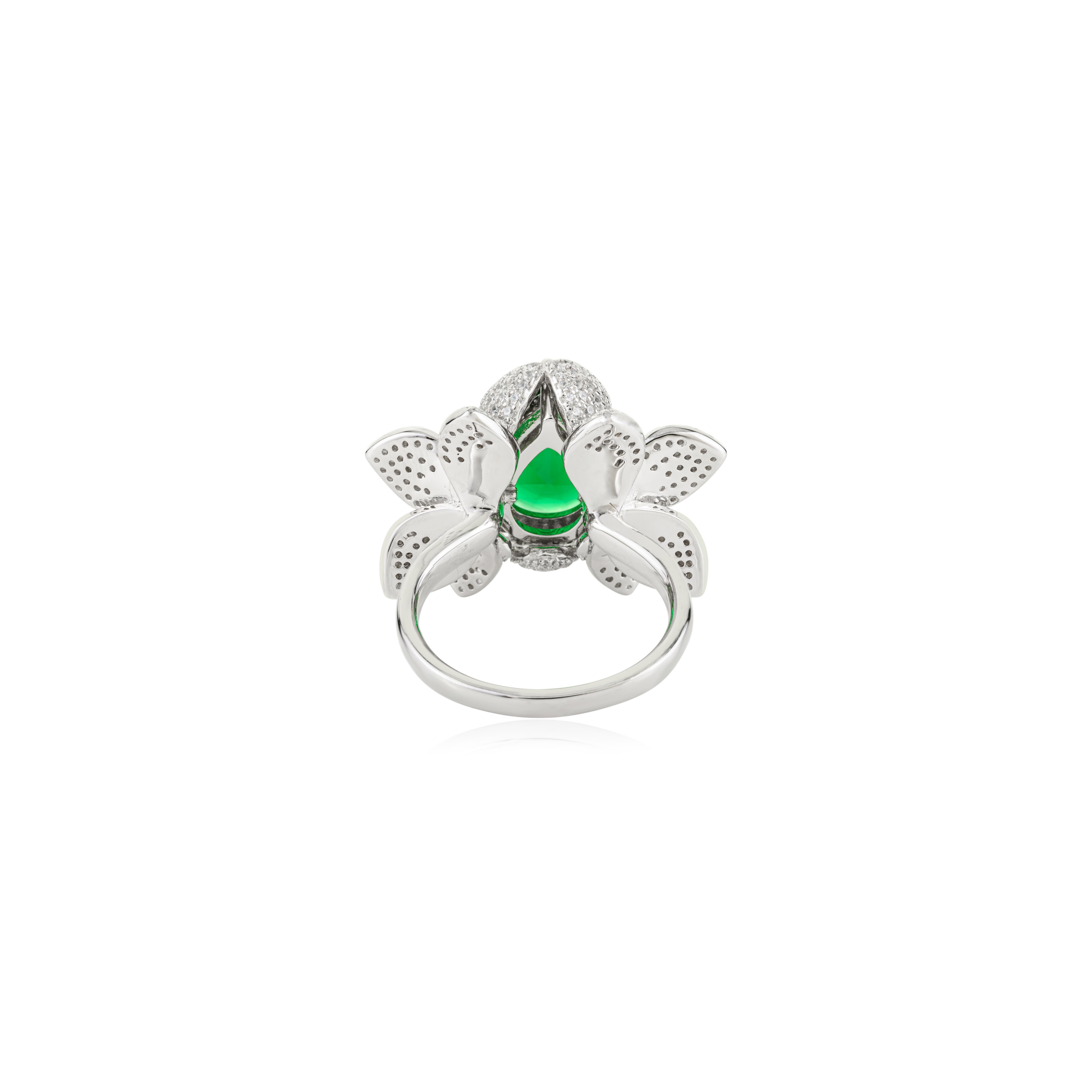 in vendita:  Anello da cocktail con petali di loto in argento 925 con taglio a pera e zircone bianco e verde 5