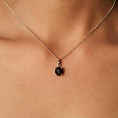 Silvorra 925 Silver Petite Round Cabochon Black Star Drop Pendant Fine Jewelry