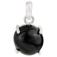 Silvorra 925 Silver Petite Round Cabochon Black Star Drop Pendant Fine Jewelry