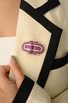 Silvorra 925 Silver Pink & White Cubic Zircon Detachable Brooch with Collar Pin