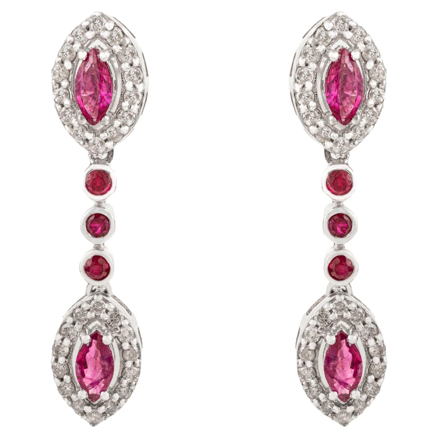 Silvorra 925 Silver Natural Ruby 
Diamond Halo Drop Earrings for Valentine Gift