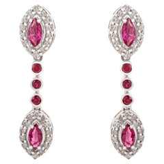 Silvorra 925 Silver Pink Zircon 
Diamond Halo Drop Earrings for Valentine Gift